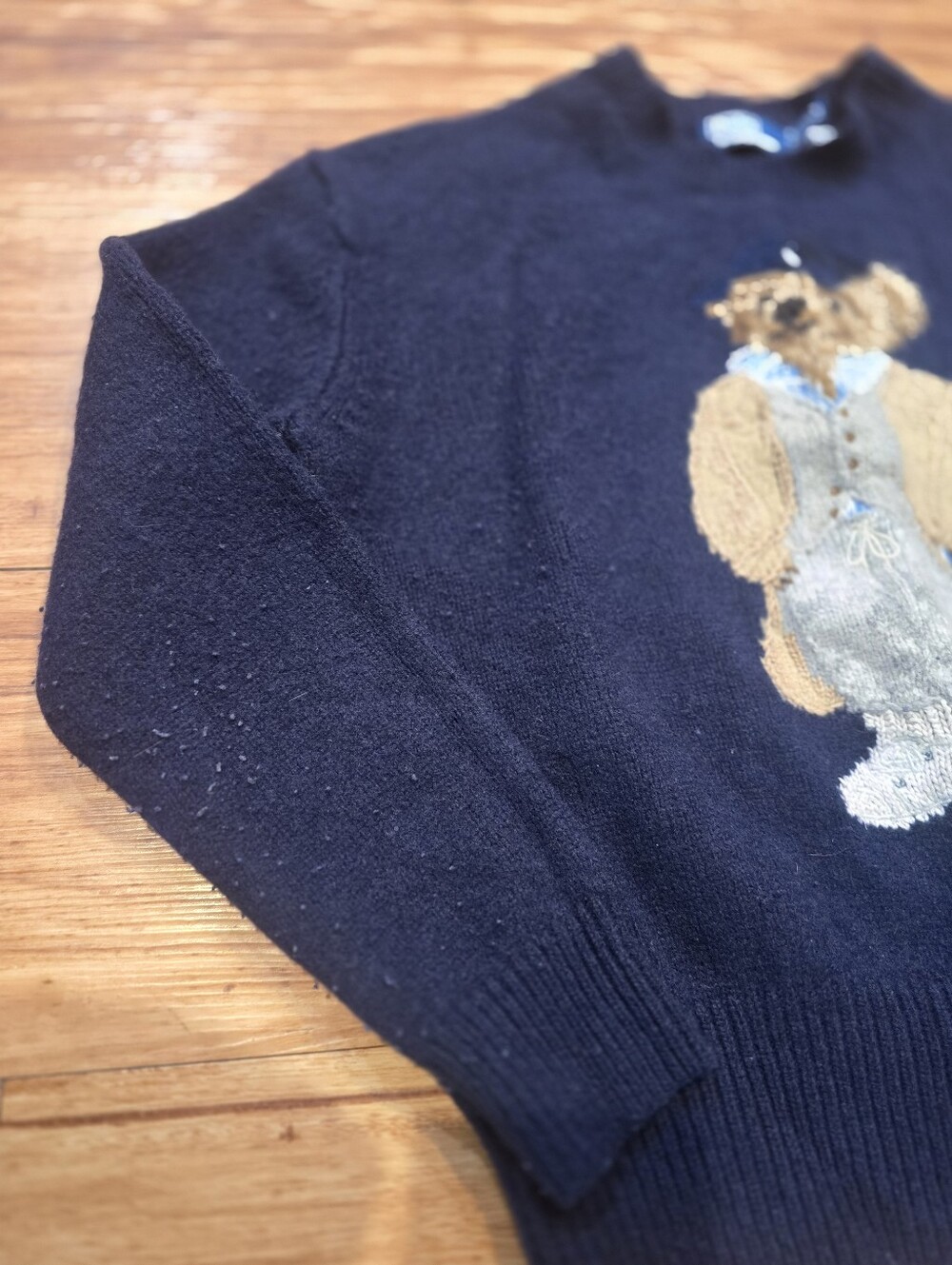 🐻 Polo by Ralph Lauren Navy Wool Cashmere Crewneck Sweater with Bear Intarsia S - Picture 11 of 16